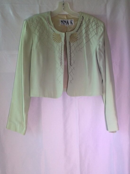 Nina K Jackets & Blazers - Nina K Ivory Embellished Cropped Jacket Women's Beaded Special Occasion